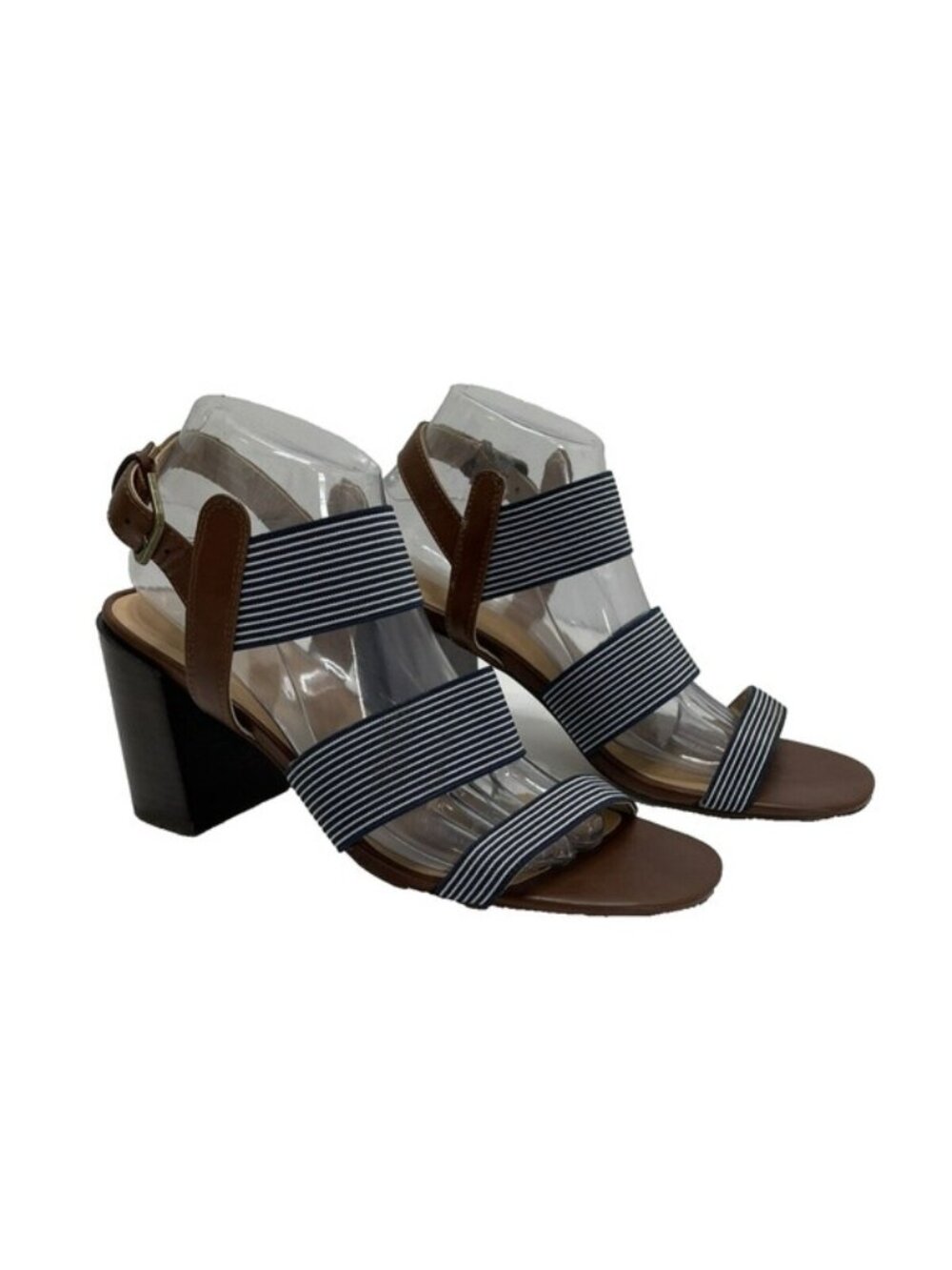 Market & Spruce Nicole Blue White Elastic Strapy High Block Heel Sandal 10 Beach